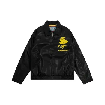 GRAF Leather Jackets Men Snoopy 4 Person Head Image Shearling Coat