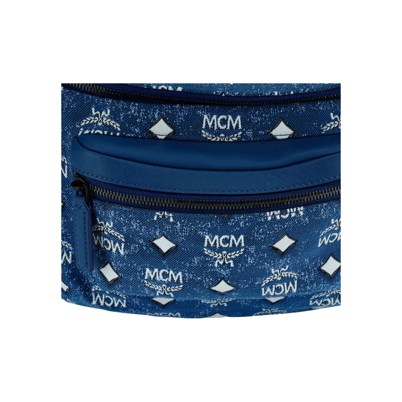 MCM Fursten Visetos Denim Jacquard Nappa Leather Trim Shoulder Bag, Crossbody Bag, Fanny Pack Regular Women's Blue-4