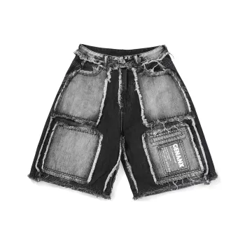 GENANX Denim Shorts Unisex Black Gray Color