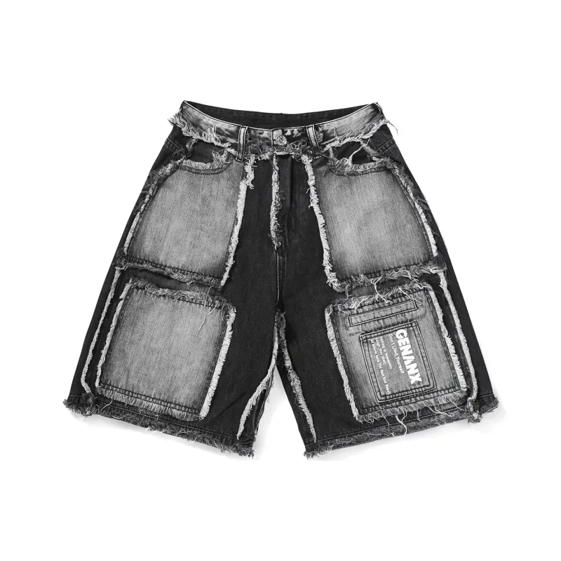 GENANX Denim Shorts Unisex Black Gray Color-0