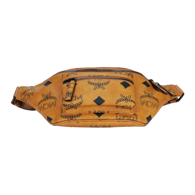 MCM Fursten Visetos Leather Crossbody Fanny Pack Medium Size Unisex Brown Cognac-3