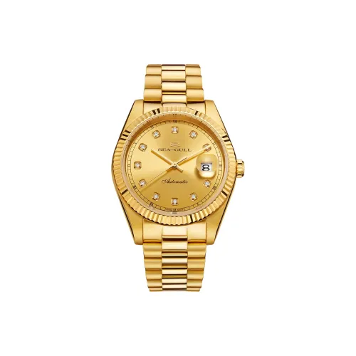 Sea Gull Zall Series Automatic Mechanical Movement Stainless Steel Watchband Watch Unisex Gold Dial