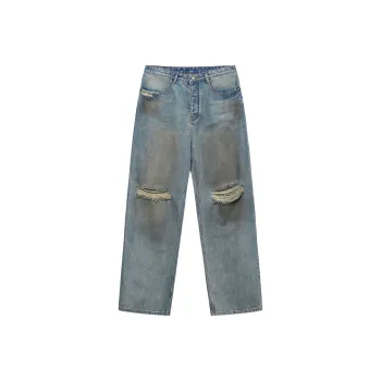 BIPOLAR All Season Jeans For Men, American Vintage Trendy Hip Hop Street Style Couple Bottom Unisex Blue