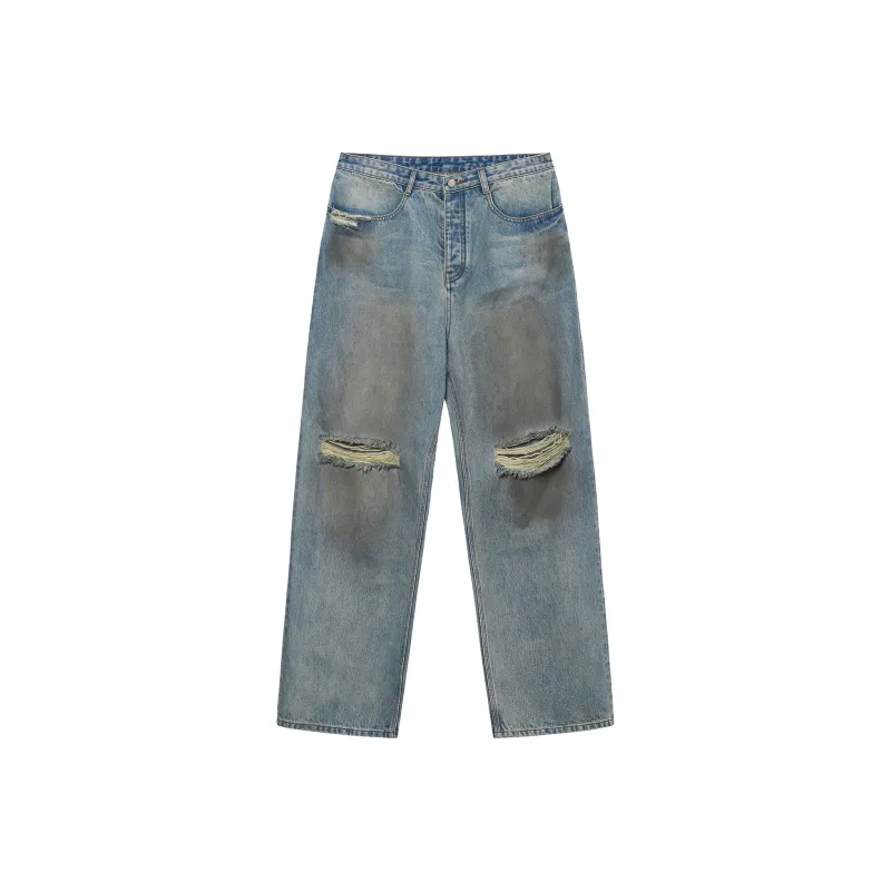 BIPOLAR All Season Jeans For Men, American Vintage Trendy Hip Hop Street Style Couple Bottom Unisex Blue-0
