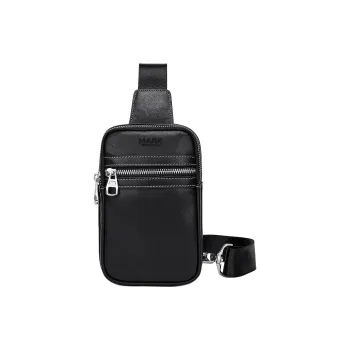 FAIRWHALE Top Grain Cow Leather Sling Bag Men's Black