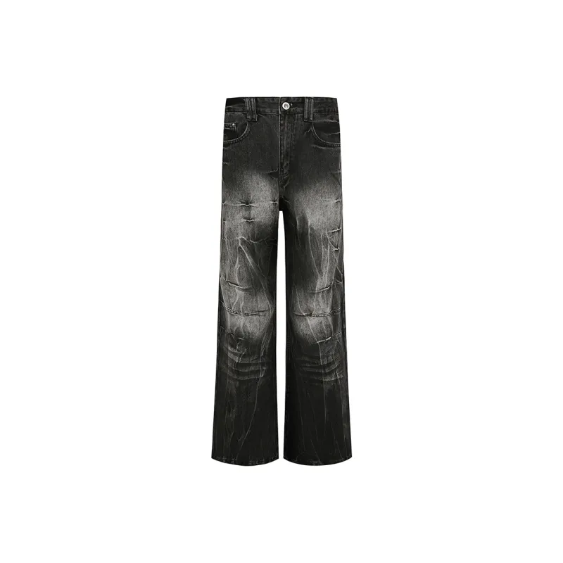 COOLALPACA Loose Fit Straight Fit Jeans Unisex Black Gray-0