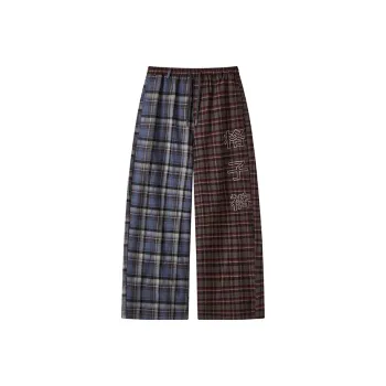 WULISHAONIAN Casual Pants Unisex Red & Gray & Blue Plaid