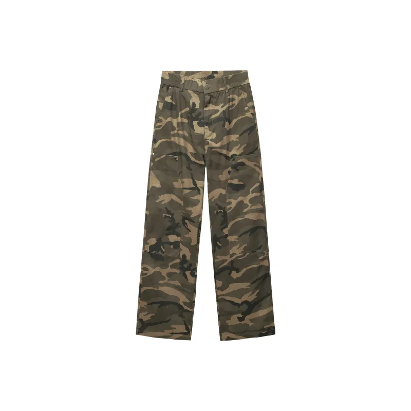 UNKNOWTAL Casual Pants Unisex Army Green Camouflage-0