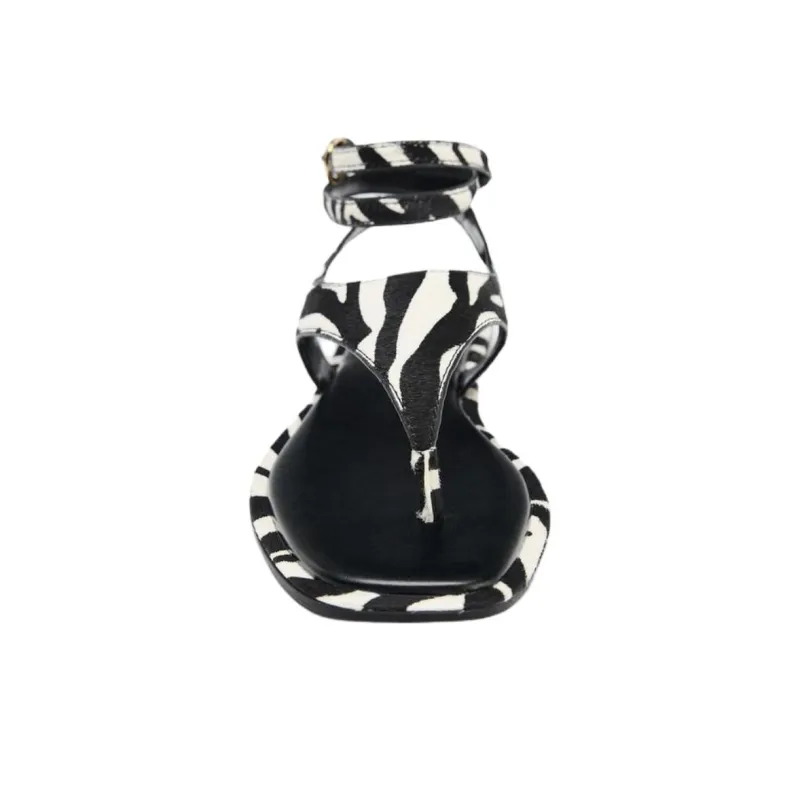 ZARA One Strap Sandals 1cm Women's Black White-2