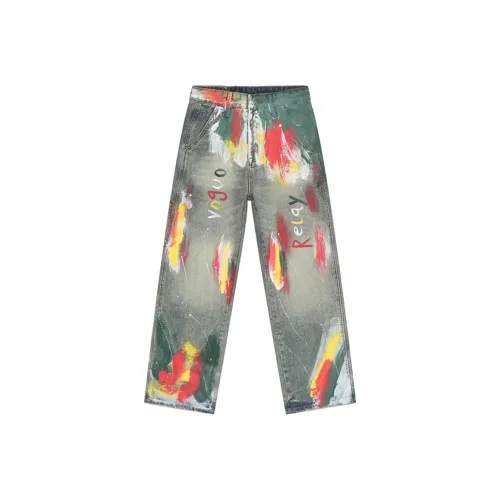Voguo Relay Loose Fit Straight Fit Distressed Jeans Unisex