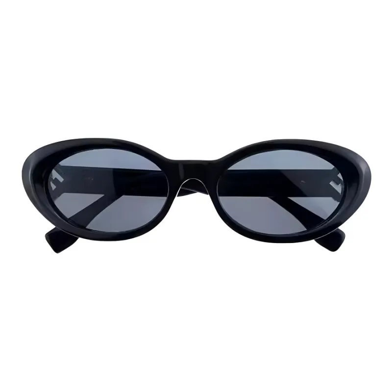 FENDI Plate Frame Oval Sunglasses Women's Black-2