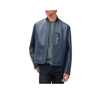 HERMES Leather Jacket Men's Blue