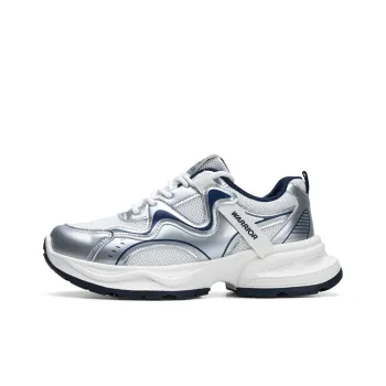 Warrior Slip Resistant, Abrasion Resistant, Lightweight Low Top Chunky Sneakers Women's White Silver Dark Blue