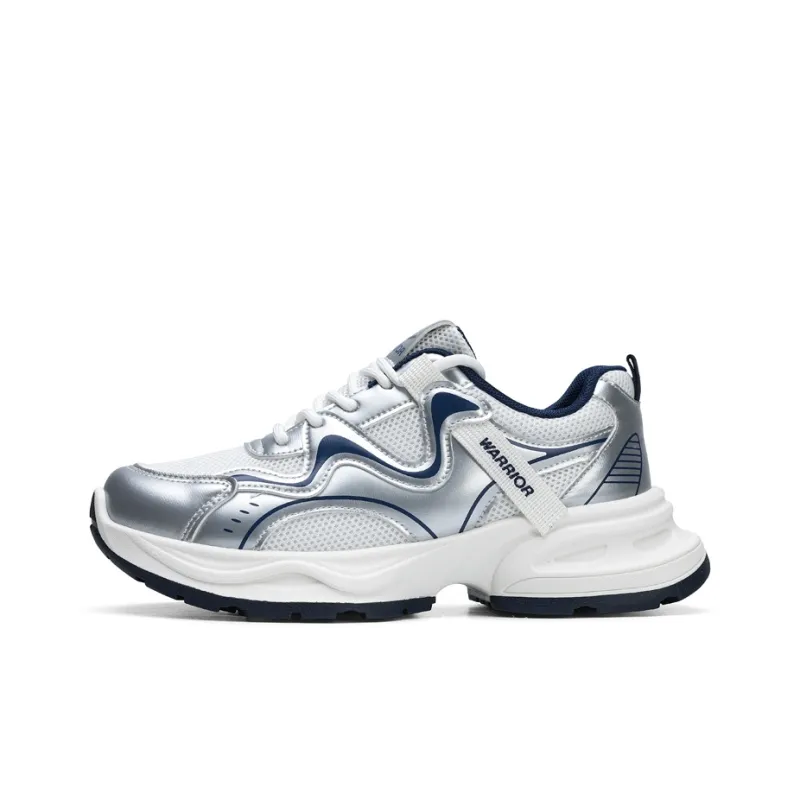Warrior Slip Resistant, Abrasion Resistant, Lightweight Low Top Chunky Sneakers Women's White Silver Dark Blue-0
