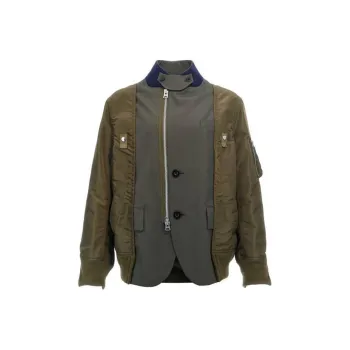 Sacai Contrast Panel Zip Up Long Sleeved Jacket