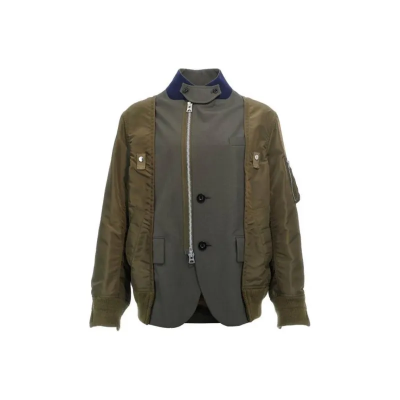 Sacai Contrast Panel Zip Up Long Sleeved Jacket-0