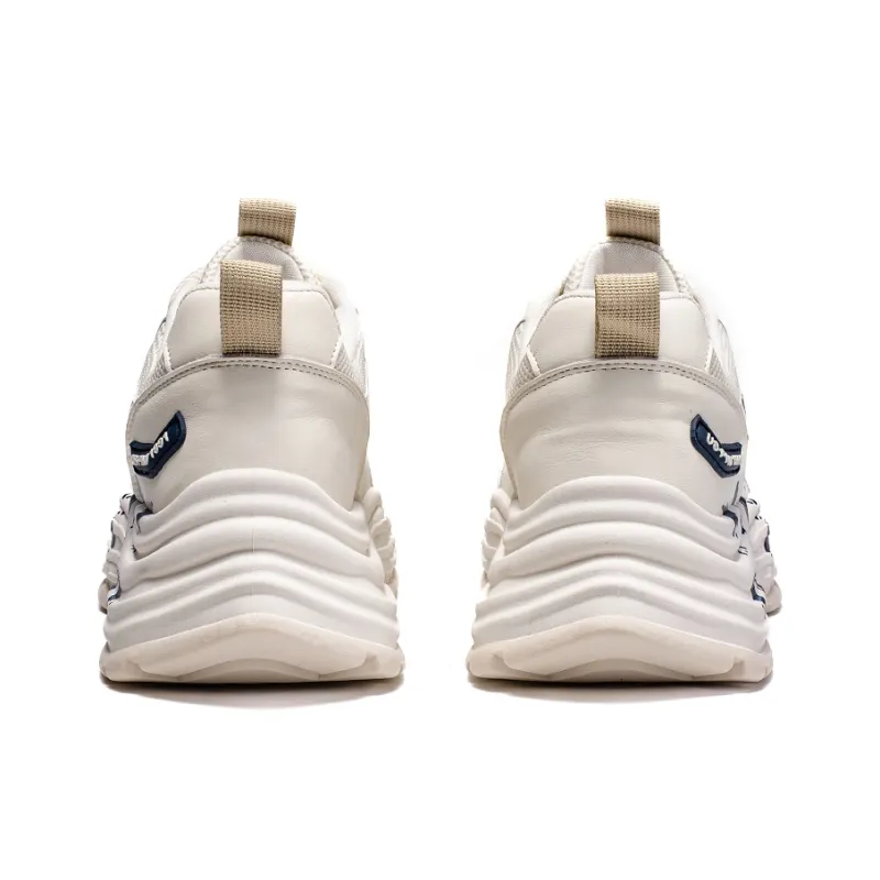 Pnj Slip Resistant, Abrasion Resistant, Breathable, Height Increasing Low Top Chunky Sneakers Unisex Beige Dark Blue-3