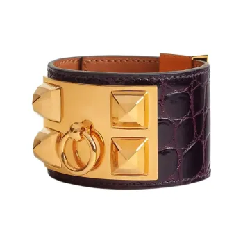 HERMES Gold Plated, Crocodile Leather, Metal Bracelets Women's Purple