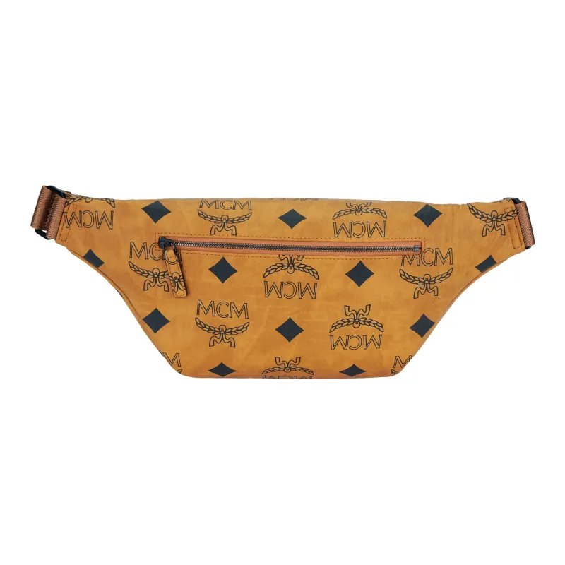 MCM Fursten Visetos Leather Crossbody Fanny Pack Medium Size Unisex Brown Cognac-2