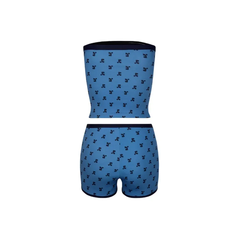 Rest&Recreation SS25 LOGO PATTERN TUBE TOP BIKINI Women's Blue-1