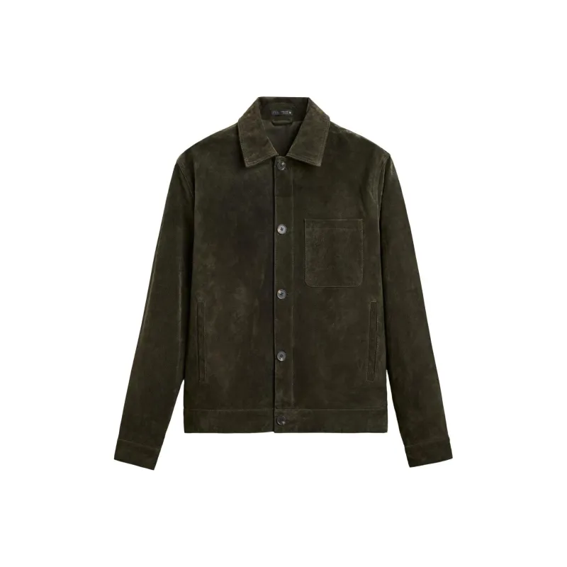 ZARA Leather Jacket Men's Green-0