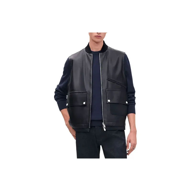HERMES Leather Jacket Men's Black-0