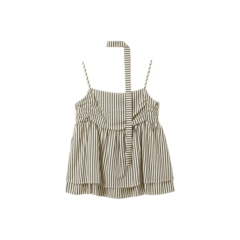 3COLOUR Chiffon Shirt Women's Black White Stripes-1
