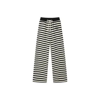 ANDREA MARTIN Casual Pants Unisex Black White Stripes