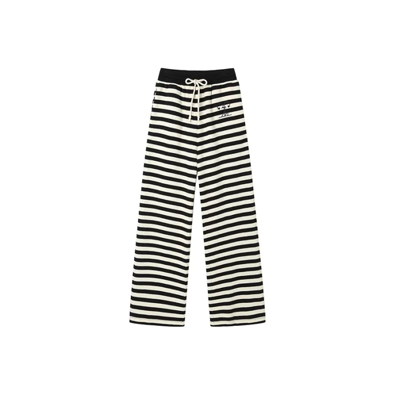 ANDREA MARTIN Casual Pants Unisex Black White Stripes-0