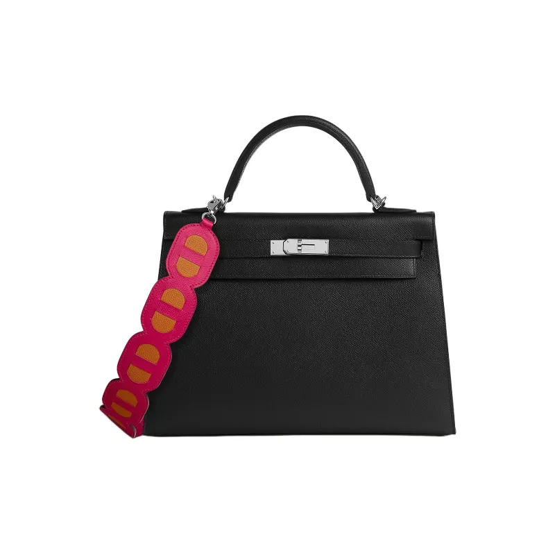 HERMES Maillons Epsom Calfskin Bag Strap Women's Brick Red With Rose Texas-2