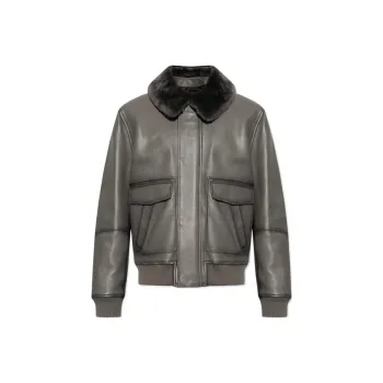 YVES SALOMON Leather Jacket Men's Gray