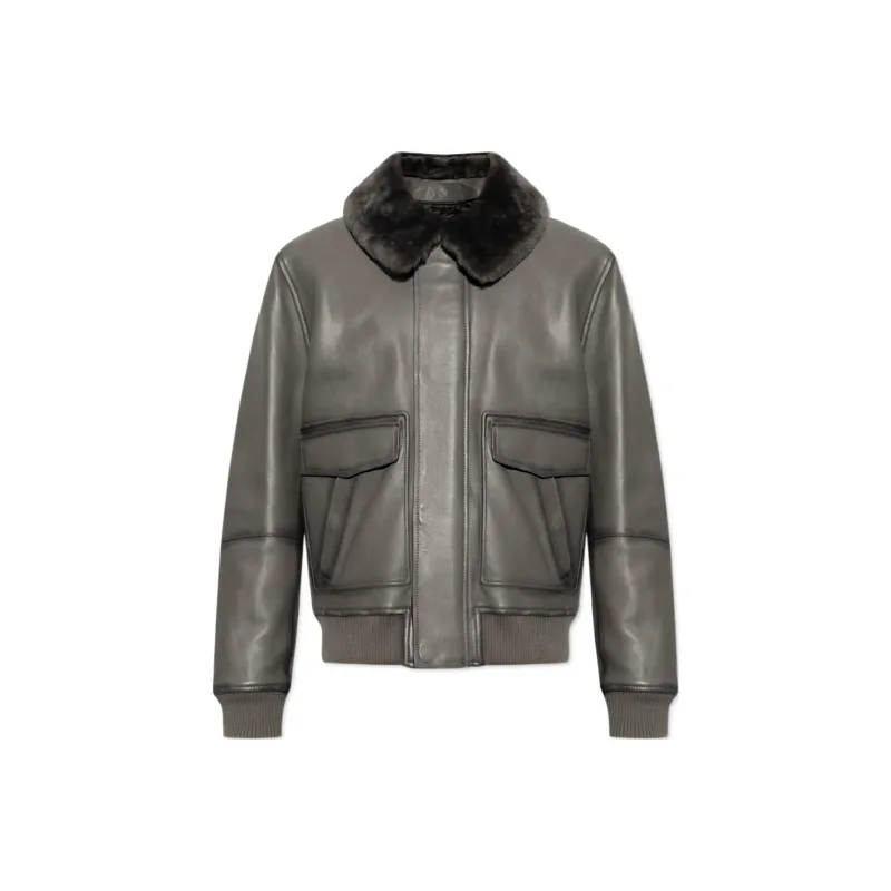 YVES SALOMON Leather Jacket Men's Gray-0