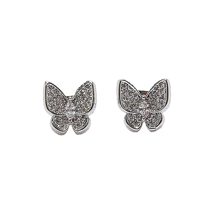 WIR ORNAMENTS Gold Plated Copper Stud Earrings Women's Silver-1