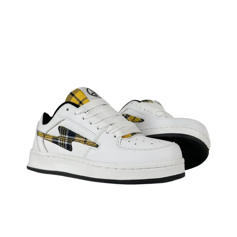 Rongchuan Slip Resistant, Abrasion Resistant, Lightweight Low Top Skateboard Shoes Unisex Scottish White Yellow-2