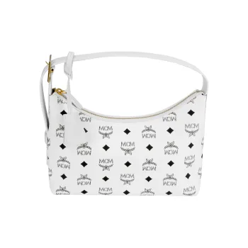 MCM Aren Canvas With Leather Handbag Small Size Women's White