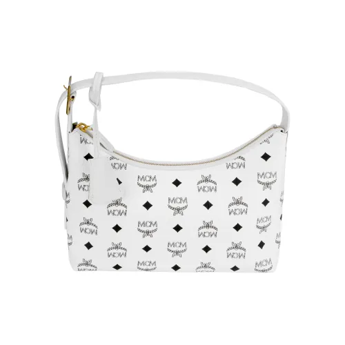 MCM Aren Canvas With Leather Handbag Small Size Women's White