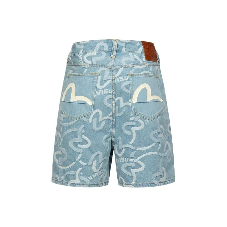 EVISU Denim Shorts Men Denim Blue All Over Print-0