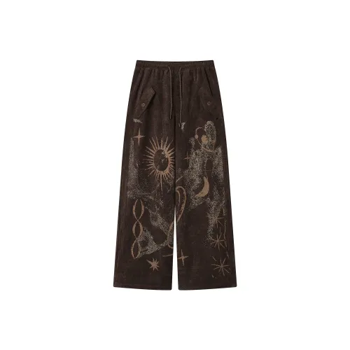 WULISHAONIAN Vintage Print Loose Fit Casual Pants For Spring And Summer Breathable Pants Unisex Hazelnut Brown