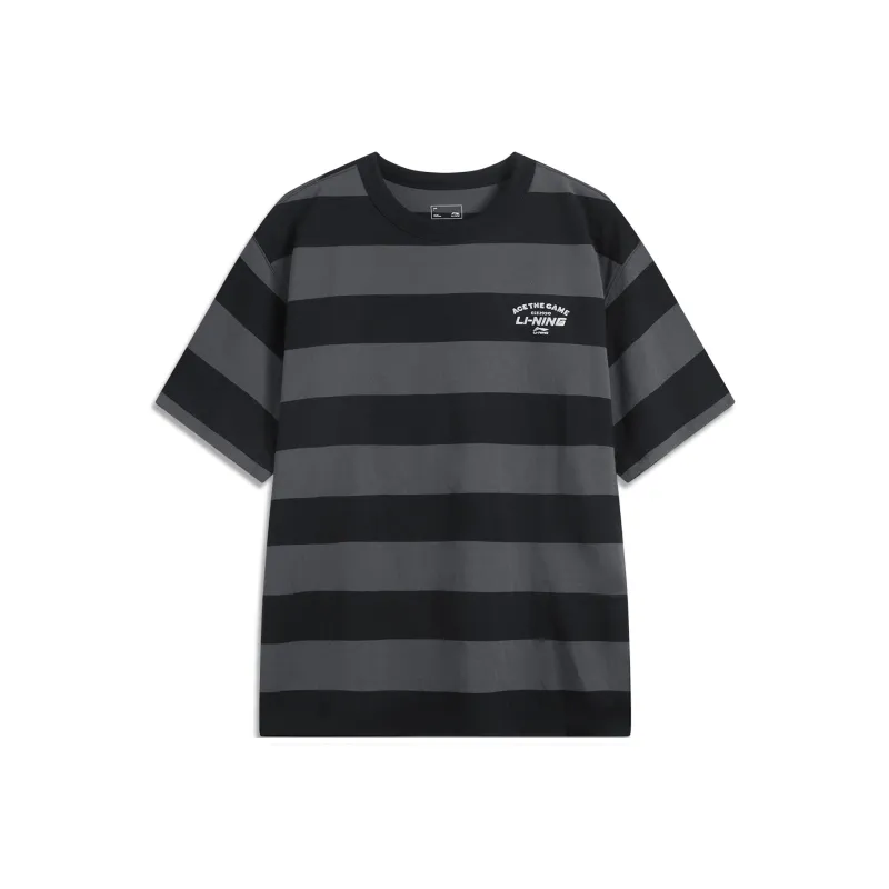 LiNing Sports Trend Series T Shirt Unisex Black Gray Stripes-0