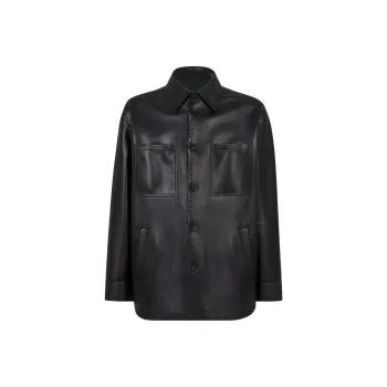 FENDI Selleria Leather Jacket Men's Black