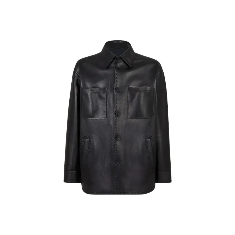 FENDI Selleria Leather Jacket Men's Black-0