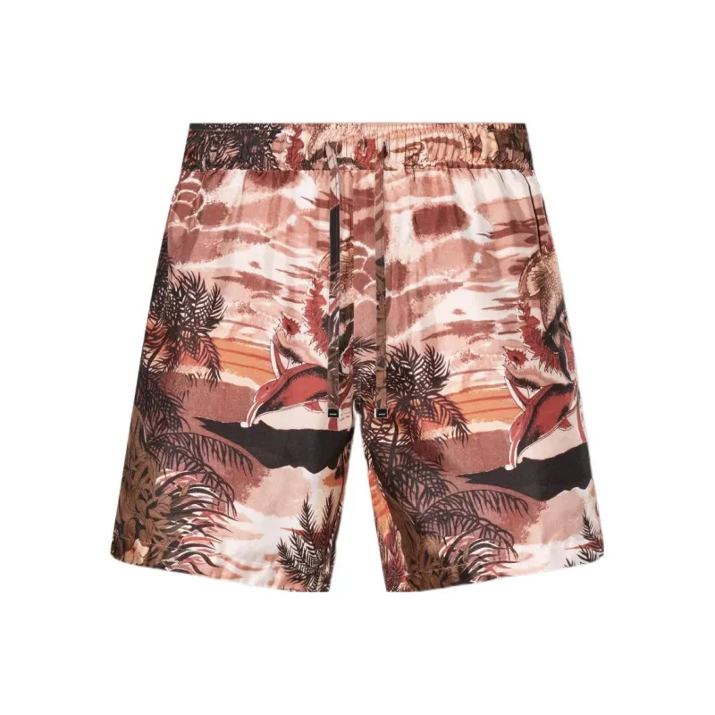 AMIRI Patterned Silk Drawstring Shorts-0