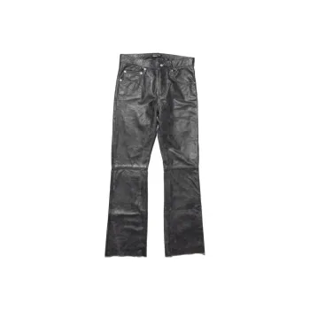 ENFANTS RICHES DEPRIMES Distressed Raw Hem Leather Flare Jeans