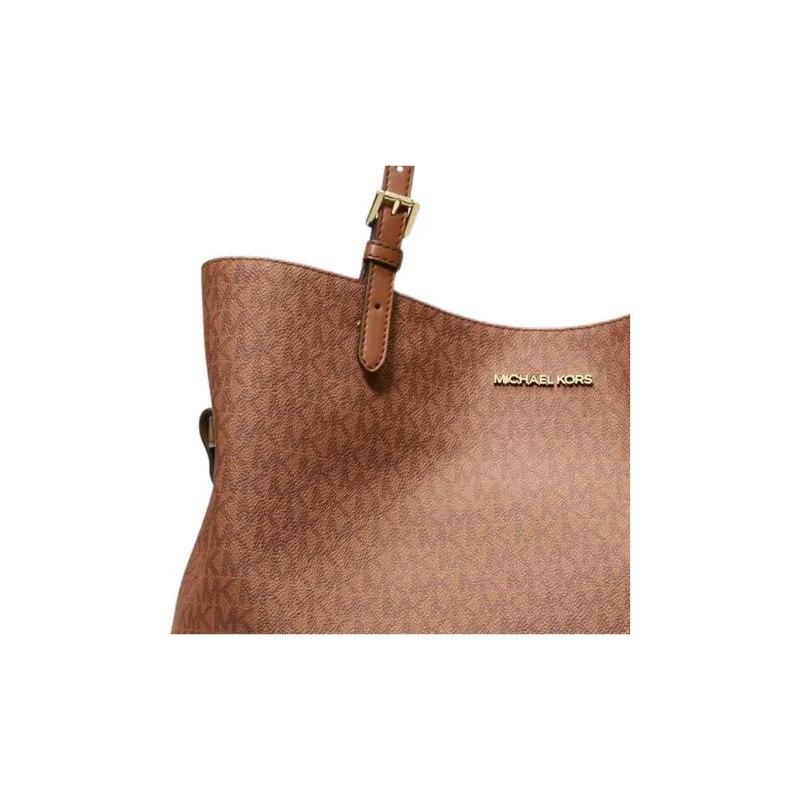 MICHAEL KORS Leno Coated Canvas Tote Bag Shopping Bag Shoulder Bag Handbag Large Size Women's Leather Brown-2