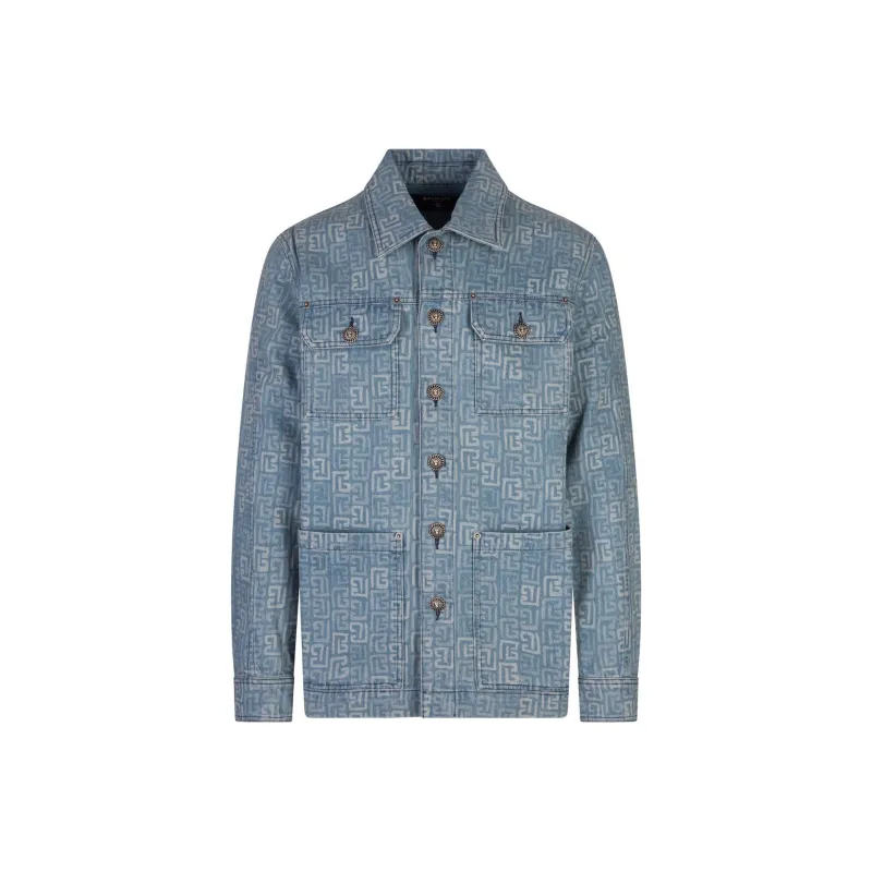 BALMAIN Logo Monogram Denim Jacket-0