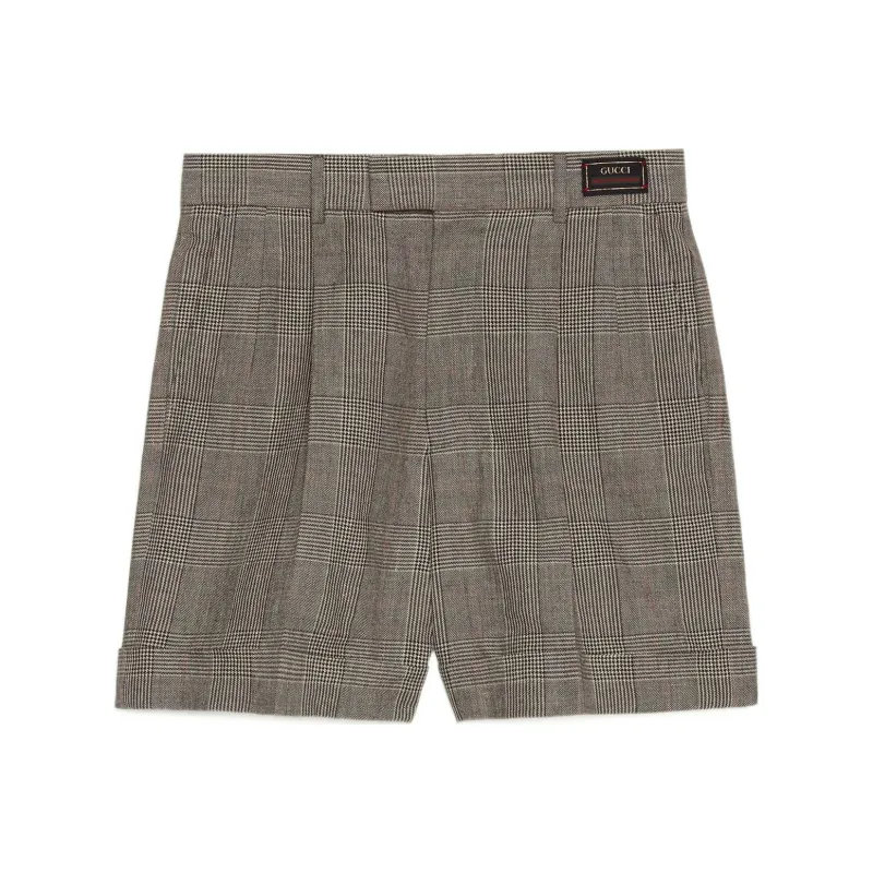GUCCI Cuffed Houndstooth Plaid Shorts Grey/Beige-0