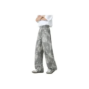 NEAR HERE Casual Pants Unisex Pattern Gray