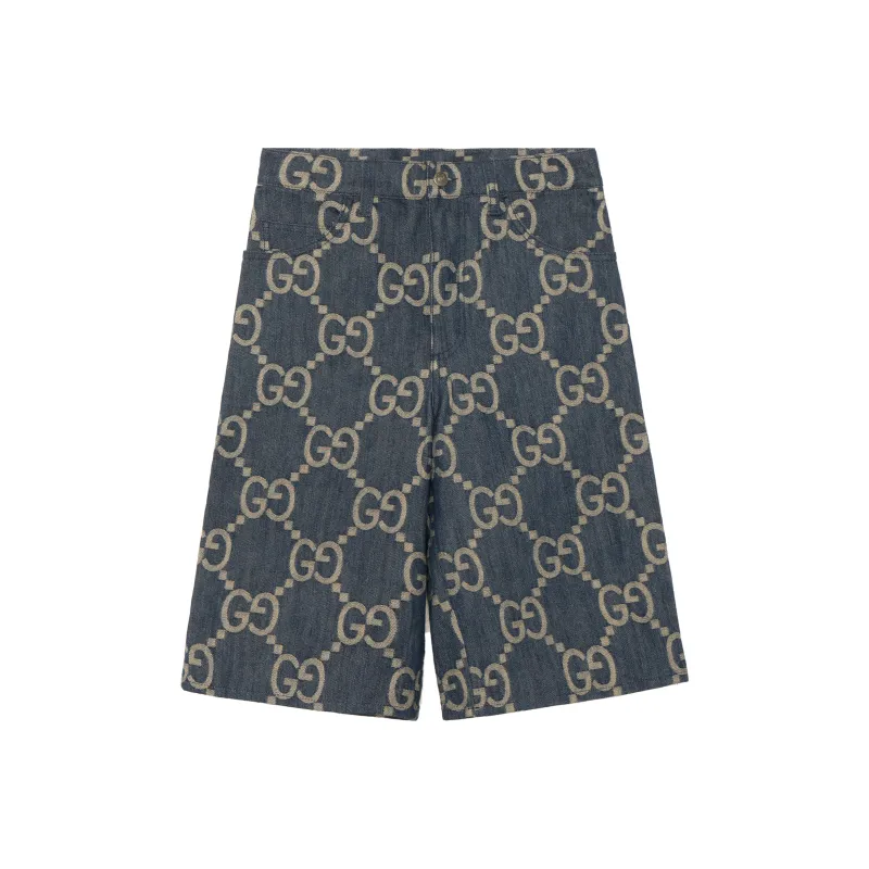 GUCCI Interlocking G Pattern Denim Bermudas-0