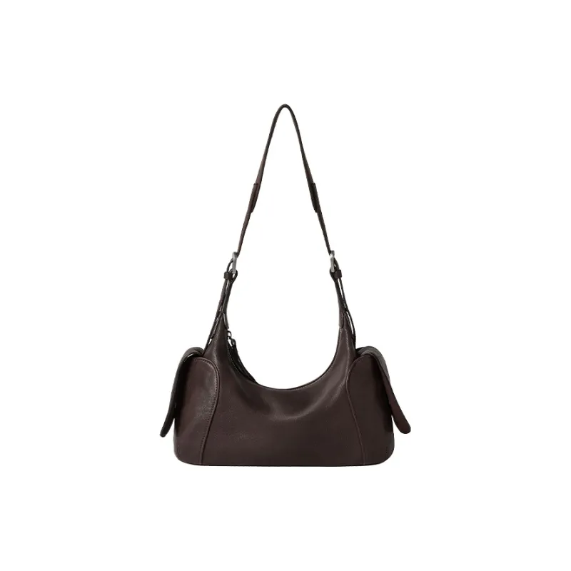 Qiuzhen Sheepskin Shoulder Bag Trumpets Unisex Coffee/Black/Elephant Gray/Caramel-0