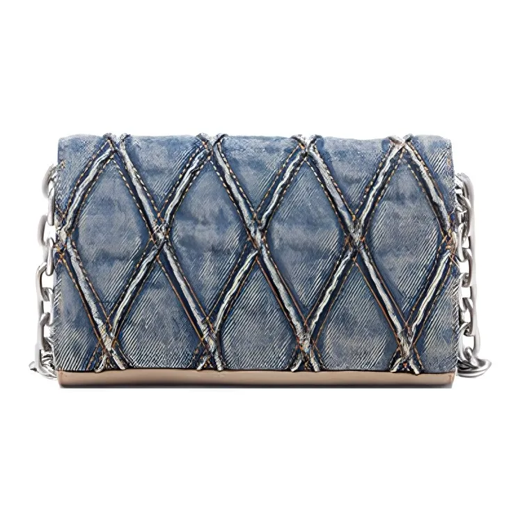 DIESEL Fabric, Synthetic Leather Hobo Bag, Crossbody Bag, Shoulder Bag Small Size Women's Denim Blue-2
